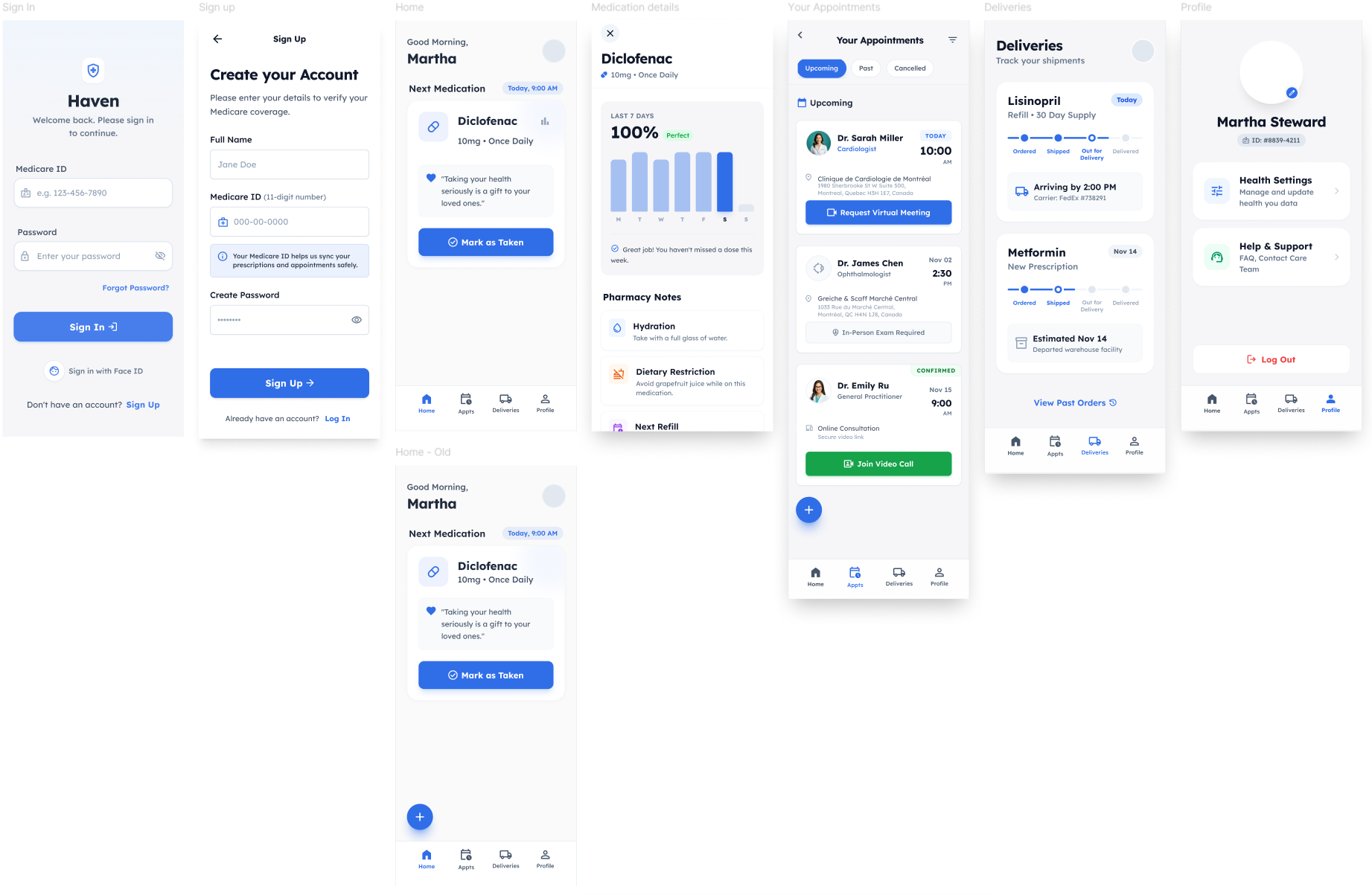 Haven app mockup screens